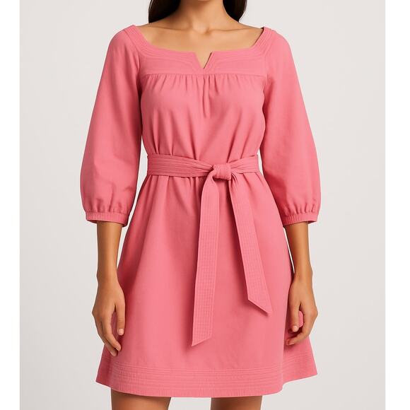 Lilly Pulitzer Pink Peasant Beach Lined Long Sleeve Dress with Belt Size 8 FLAWS - Picture 1 of 13